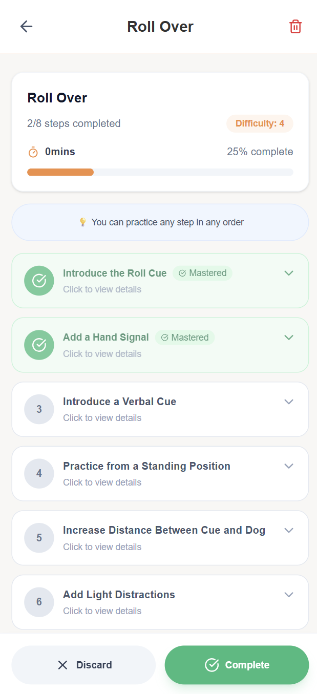 YoPaws Training Plans — Step-by-step AI-generated training for skills like Roll Over